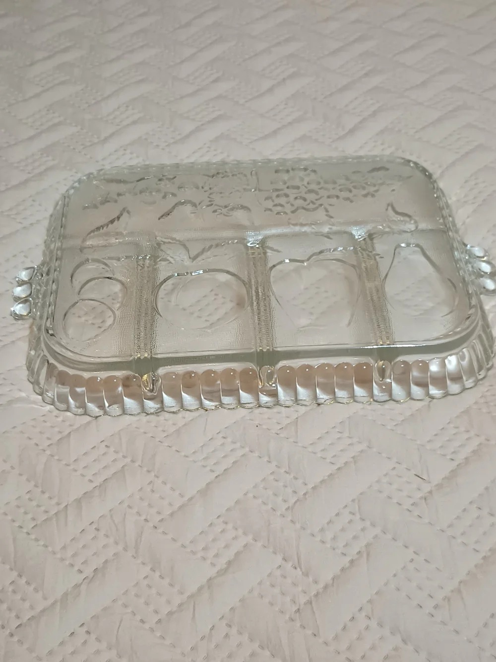 Indiana Glass Clear Glass Divided Relish Dish with Fruit Motif